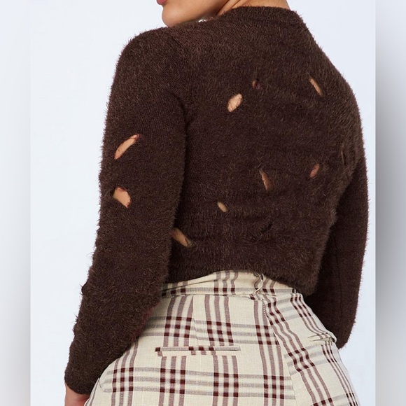 Princess Polly Brown Estrella Cut Out Knit Sweater Size 6. NWT. - Picture 3 of 5